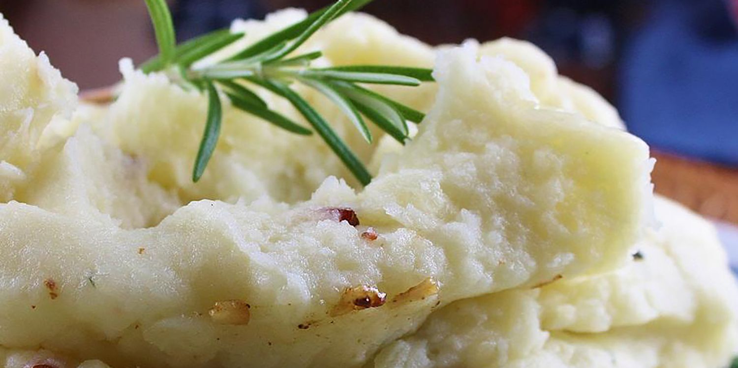 close-up view of bacon rosemary mashed potatoes