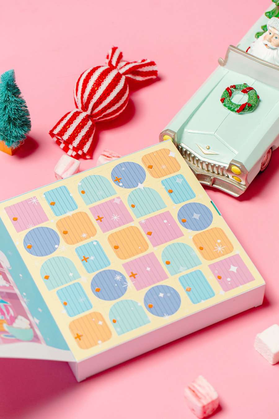 pastel advent with marshmallows scattered around