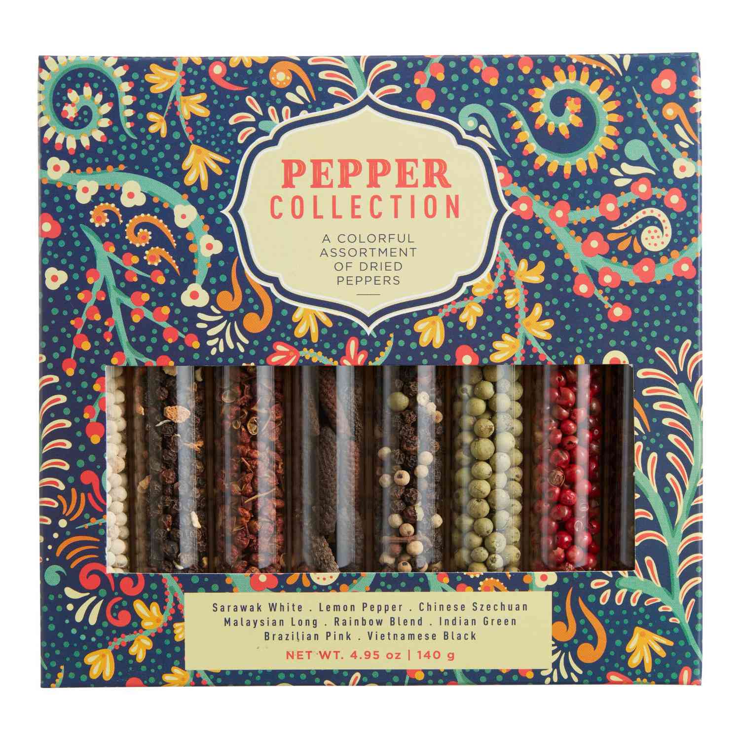 gift set of different kinds of whole peppercorn from around the world