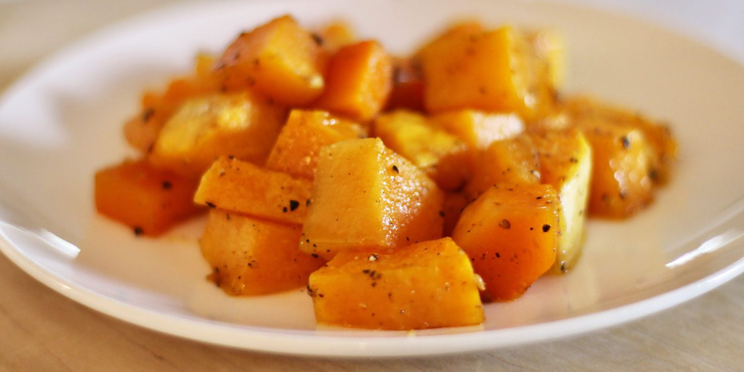 A close up view of plated roasted butternut squash