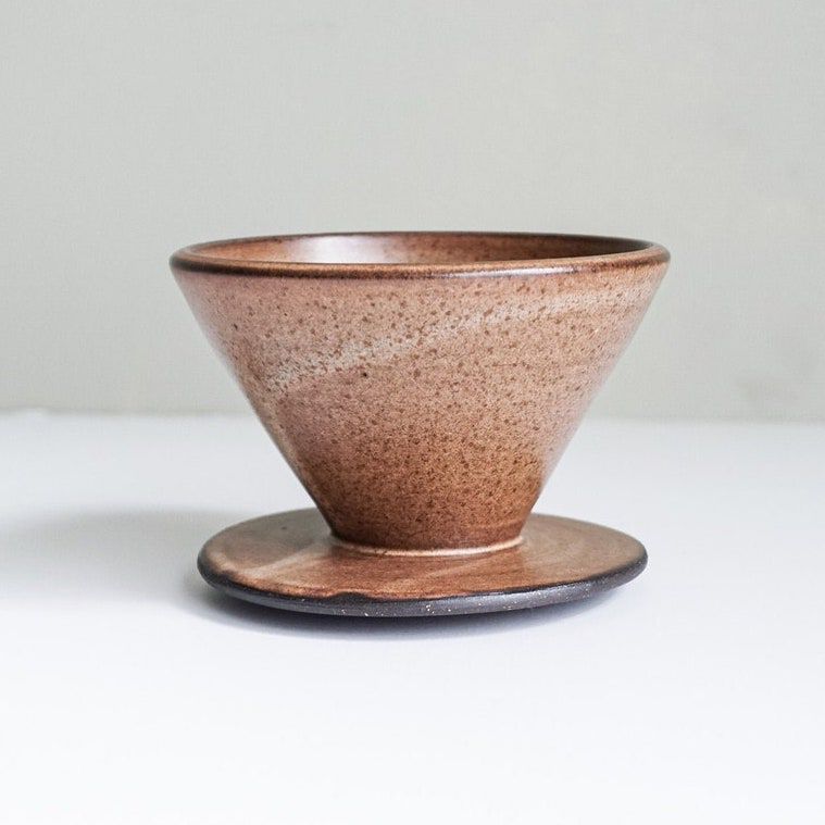 brown speckled ceramic coffee pour over