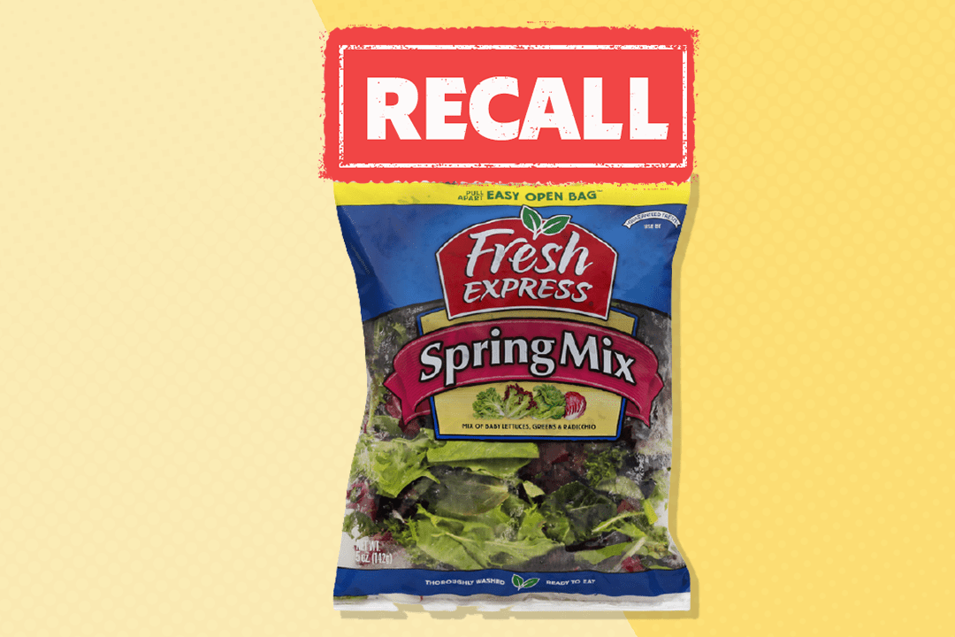 Fresh Express Spring Mix Salad Bag with Recall button above it
