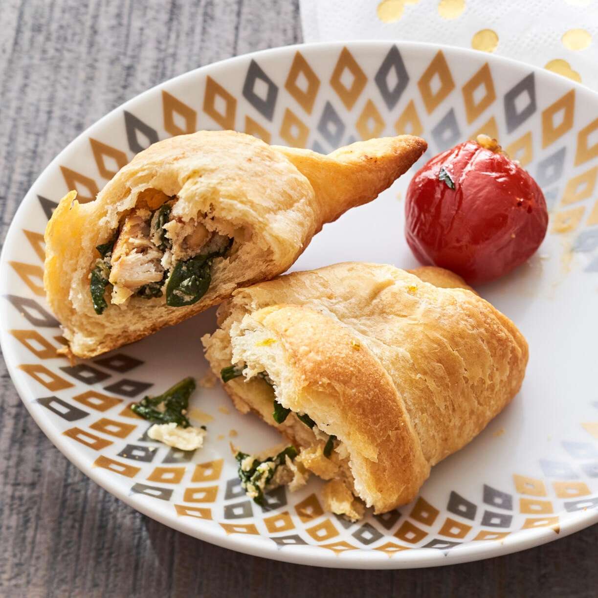 Chicken and Spinach Puffs with roasted cherry tomato