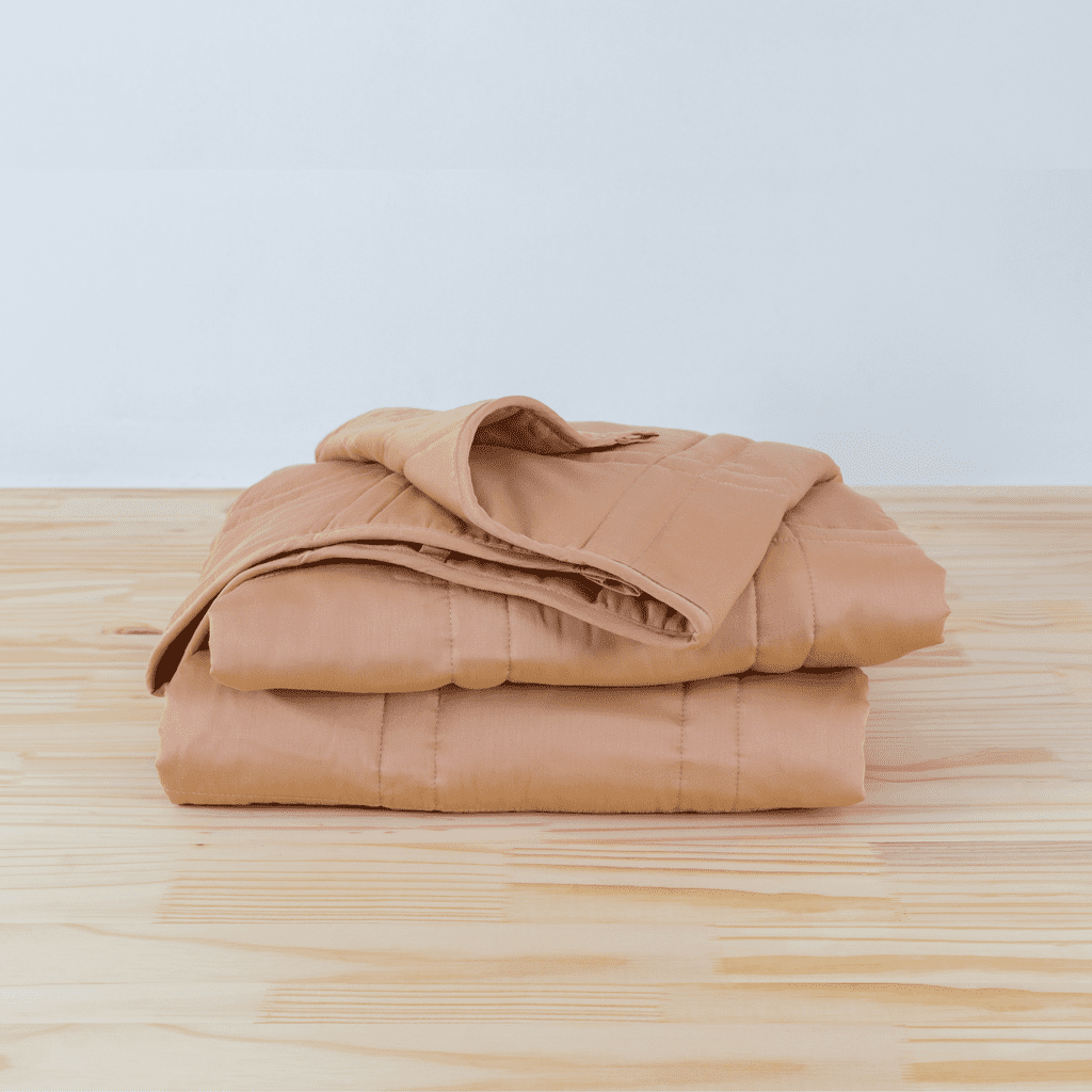 weighted throw blanket in clay color