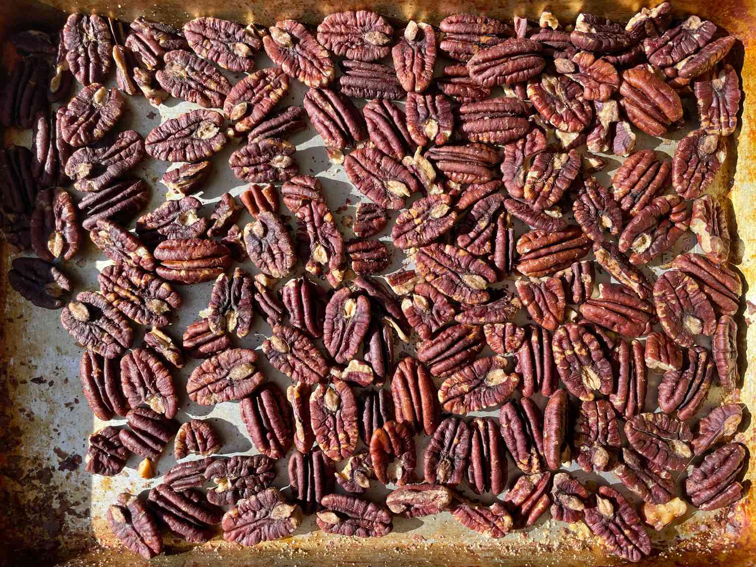 overhead shot of toasted pecans