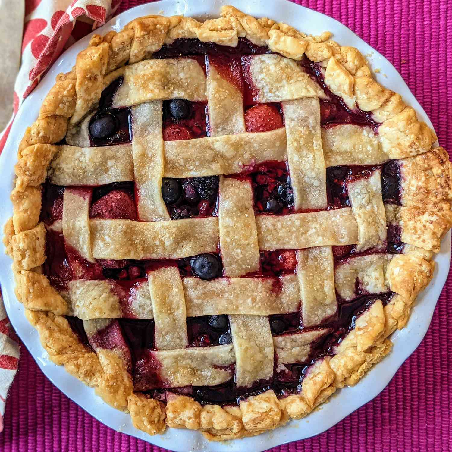 overhead view of a fresh berry pie made with the best ever pie crust