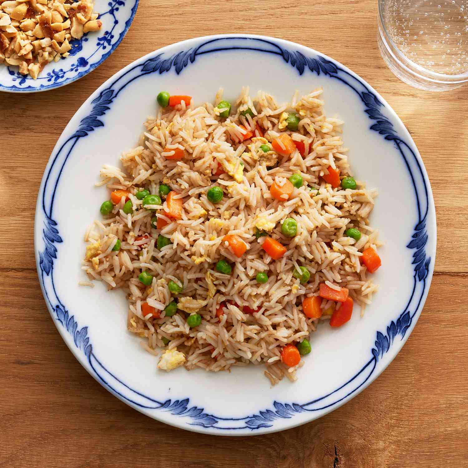 an overhead view of a large plate of easy fried rice