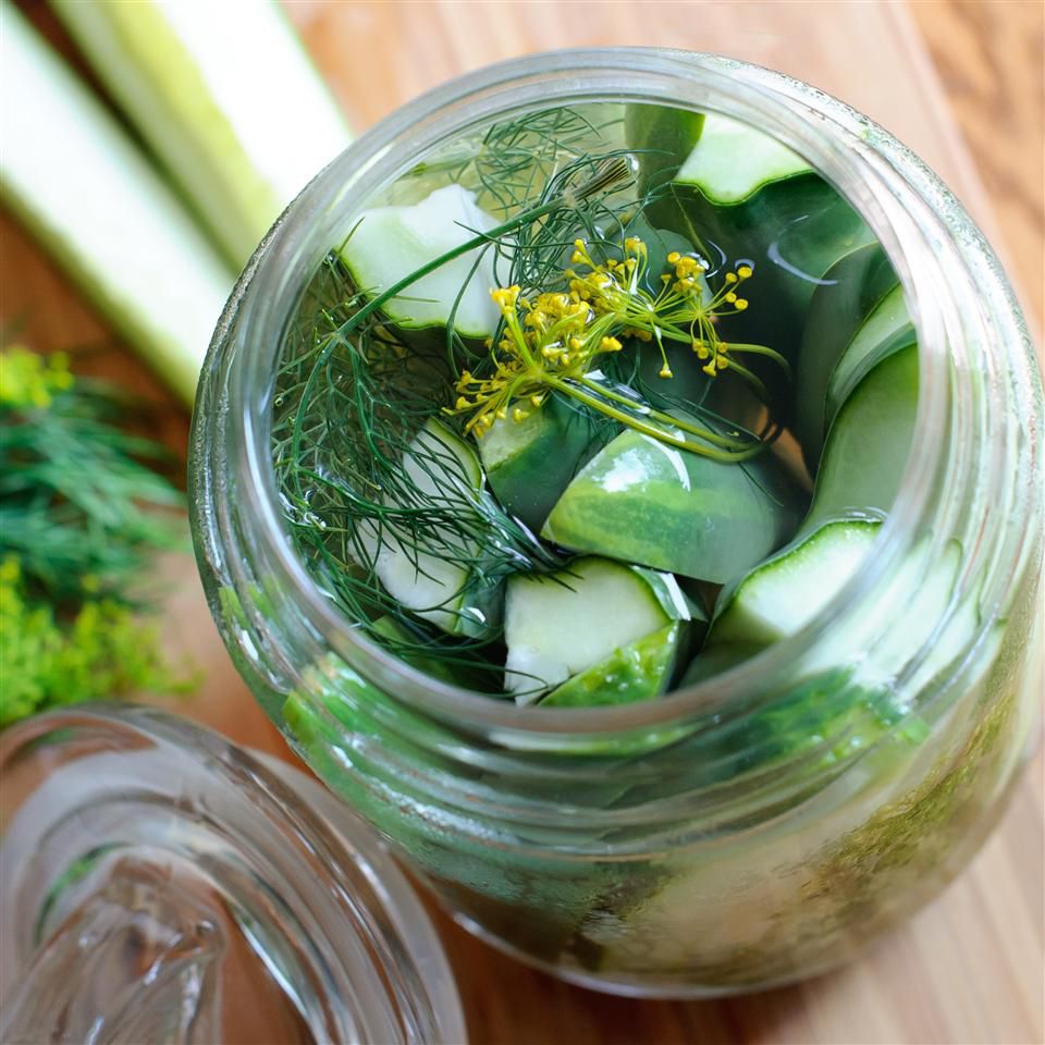 overhead view of Dill Pickles in a jar
