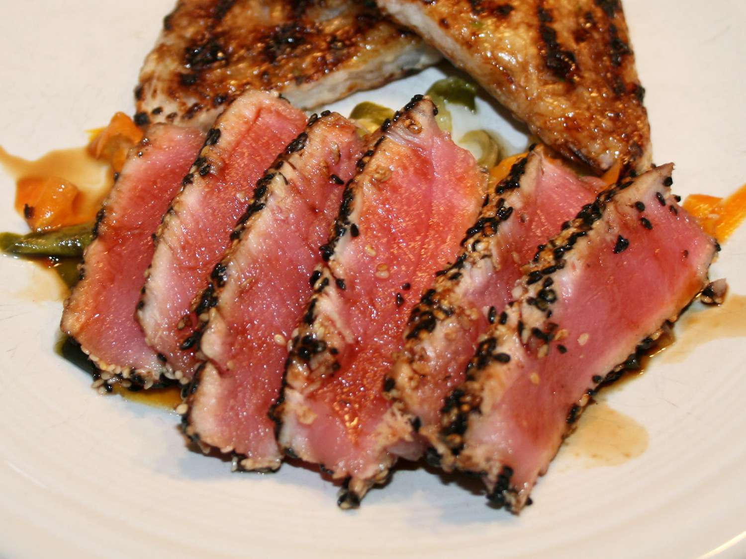close up view of Sesame-Seared Tuna on a plate