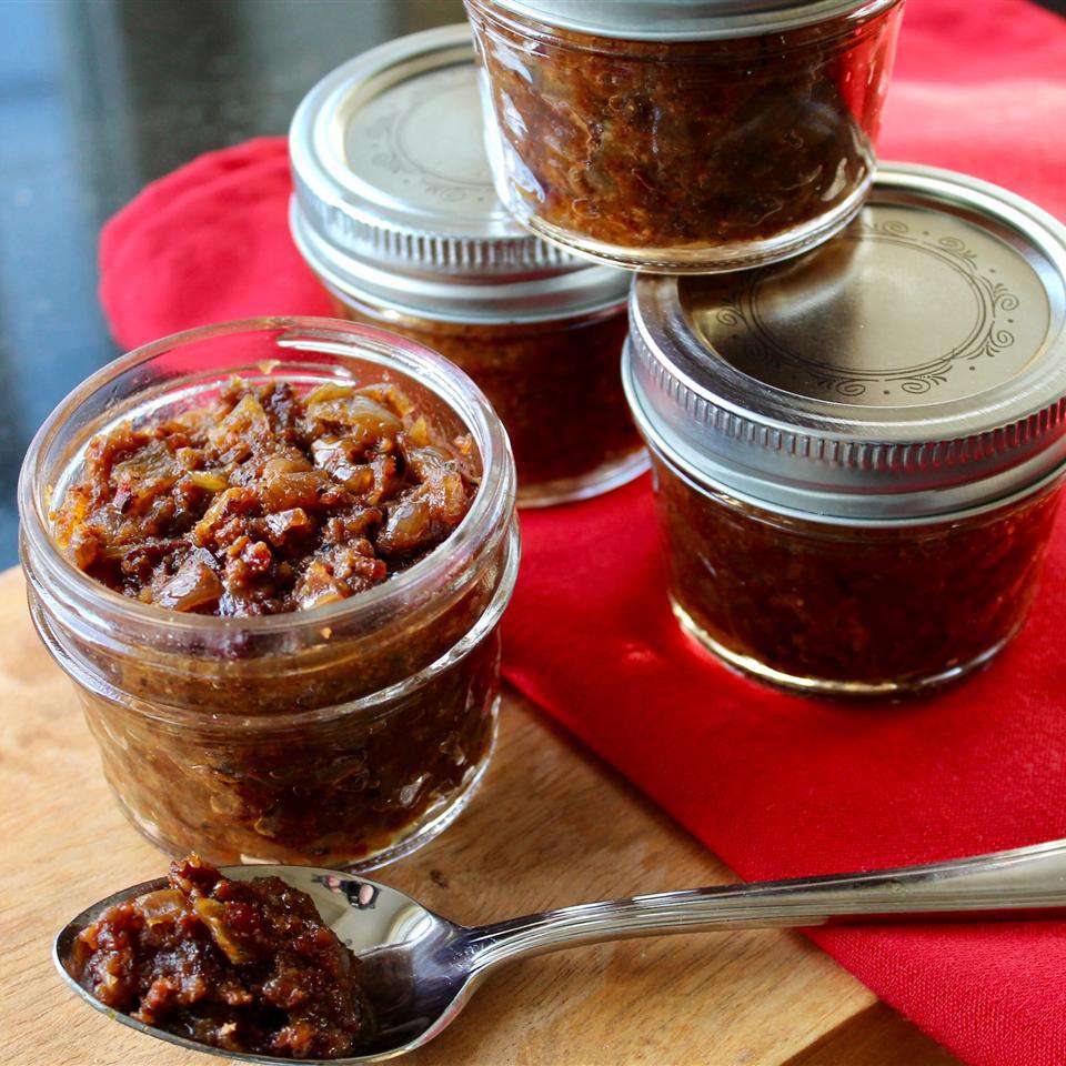 close up view of Chef John's Bacon Jam in small jars