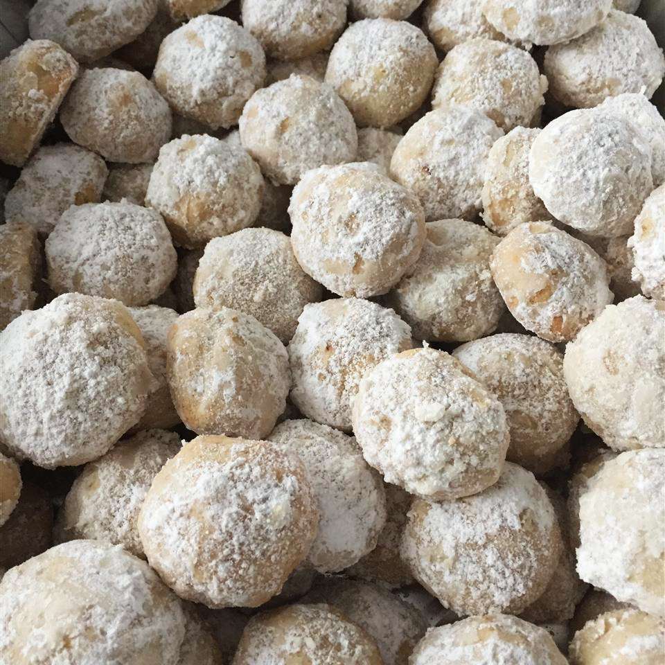 close up view of a gile of Italian Wedding Cookies