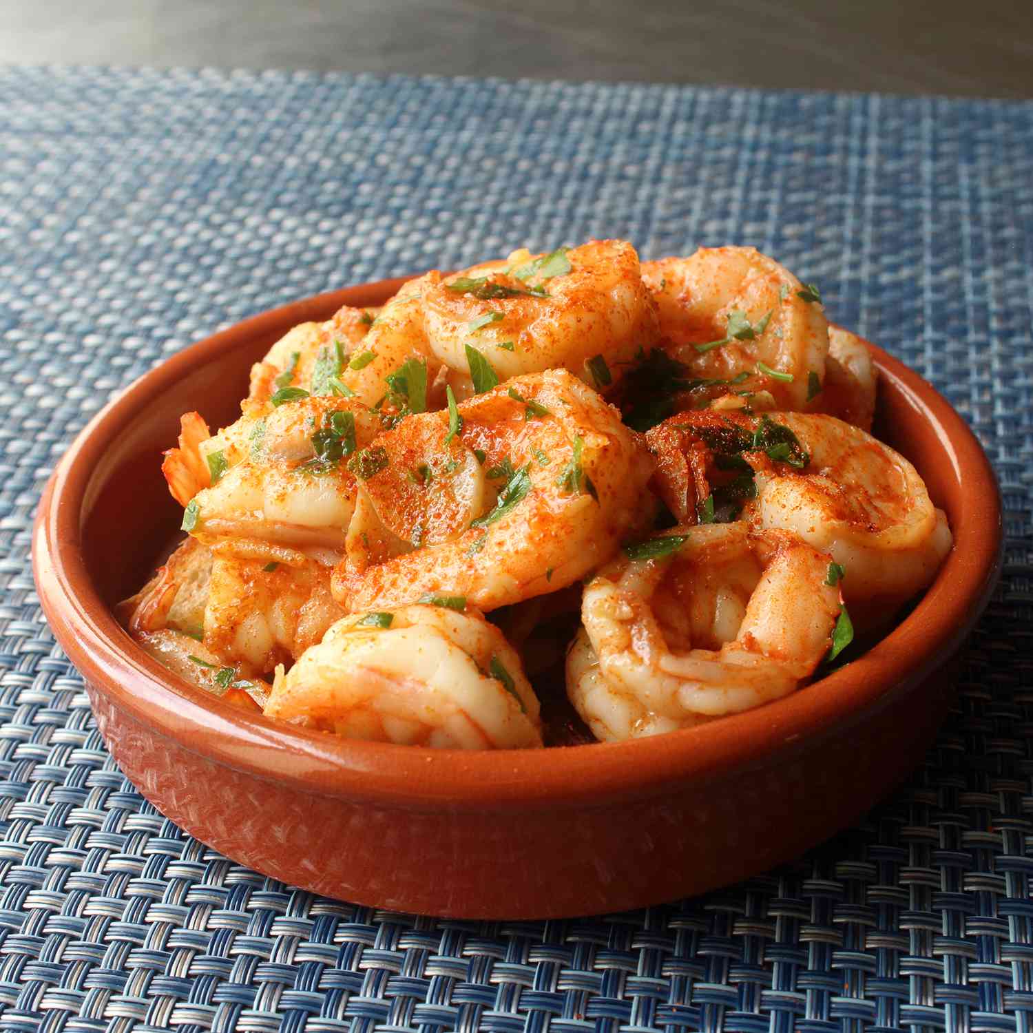 close up view of Spanish Garlic Shrimp in a bowl
