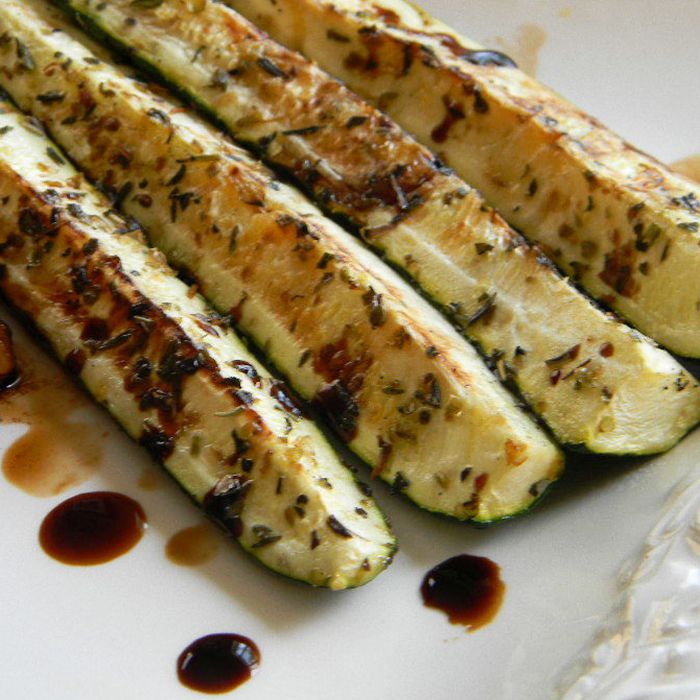 close up view of Balsamic Grilled Zucchini on a platter