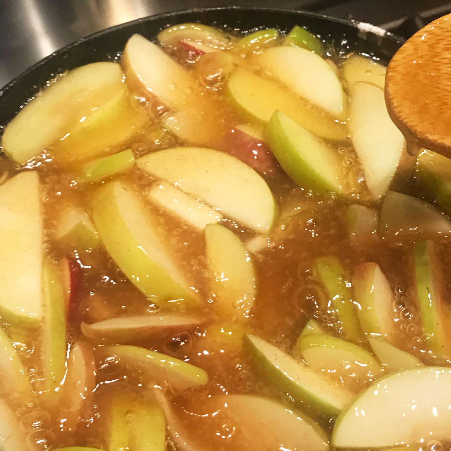 close up view of Apple Pie Filling in a pot