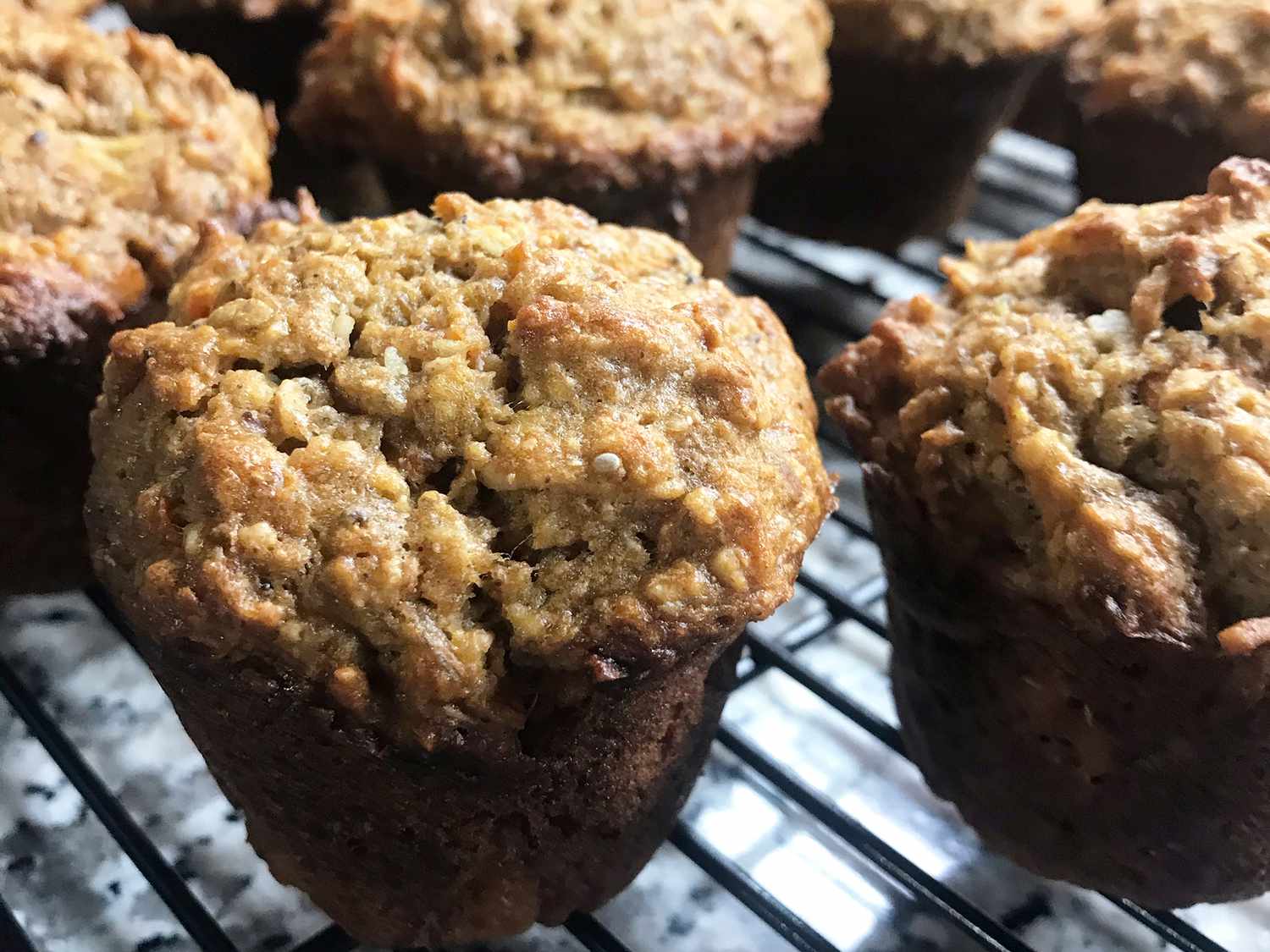 close up view of Hearty Breakfast Muffins on a cooling rack