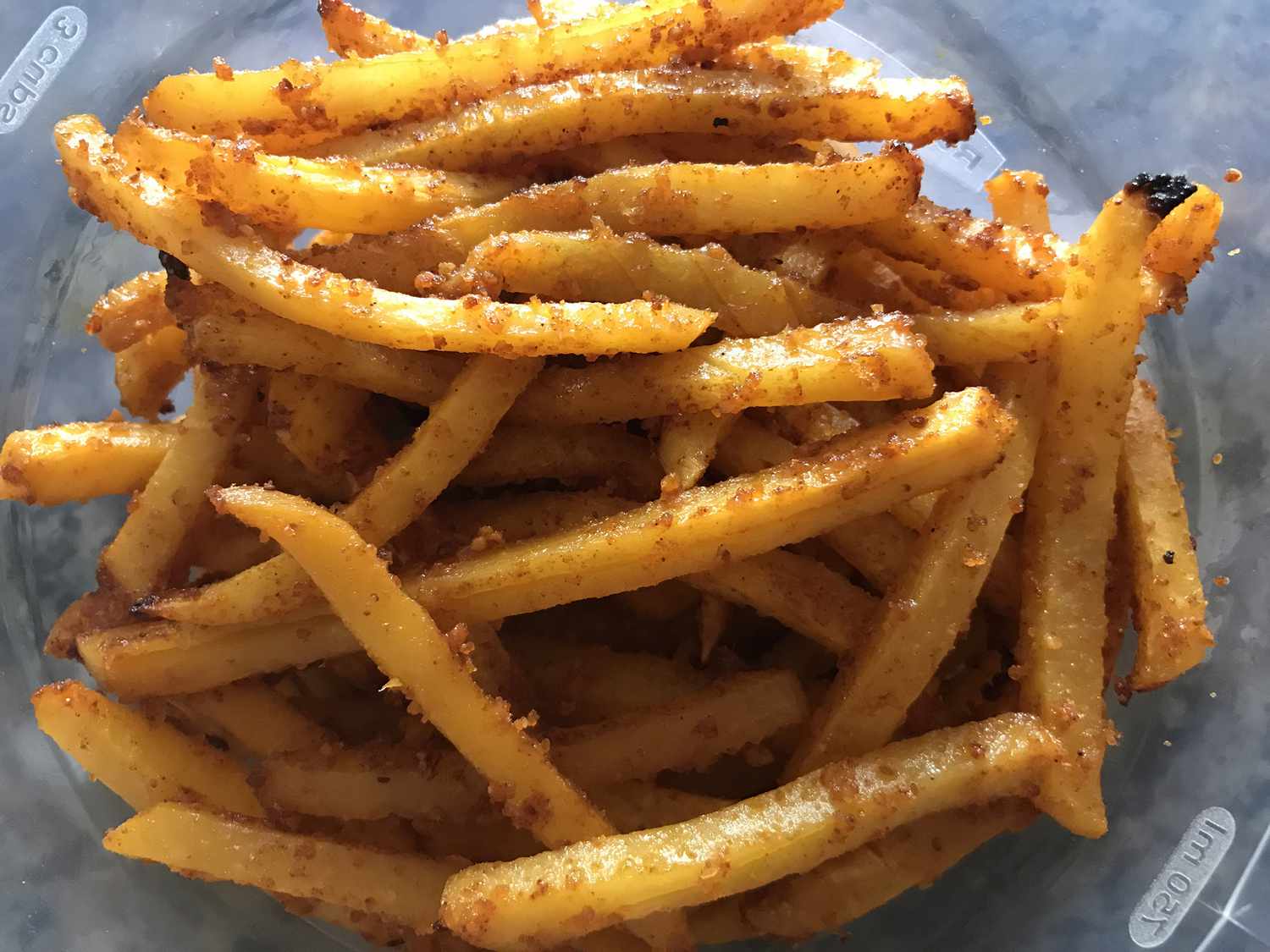 close up view of a pile of Crispy Turnip 'Fries' in a glass bowl