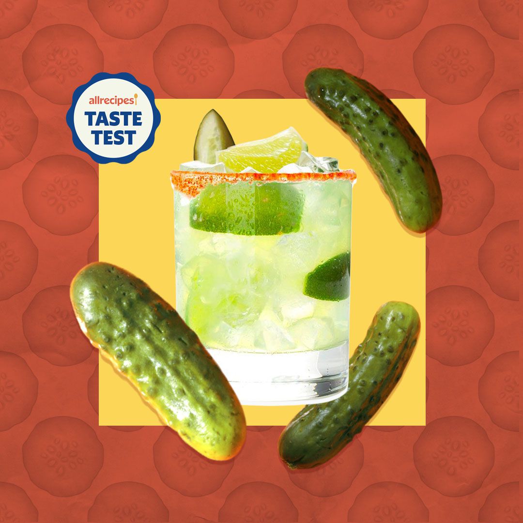 pickle margarita surrounded by pickles