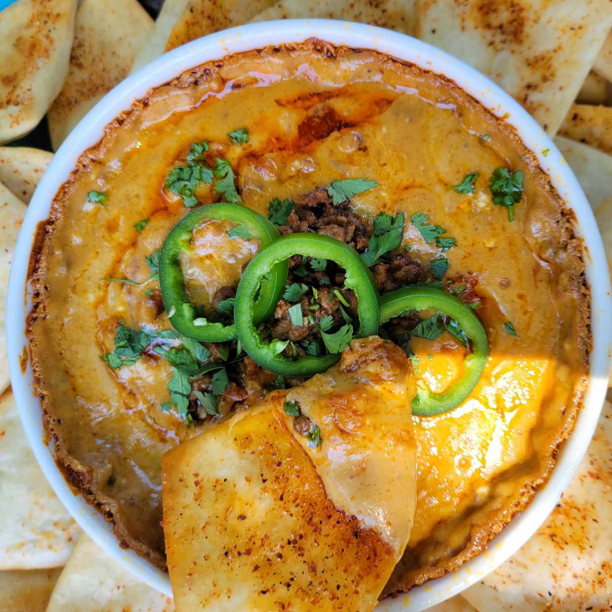 Baked queso dip with ground beef