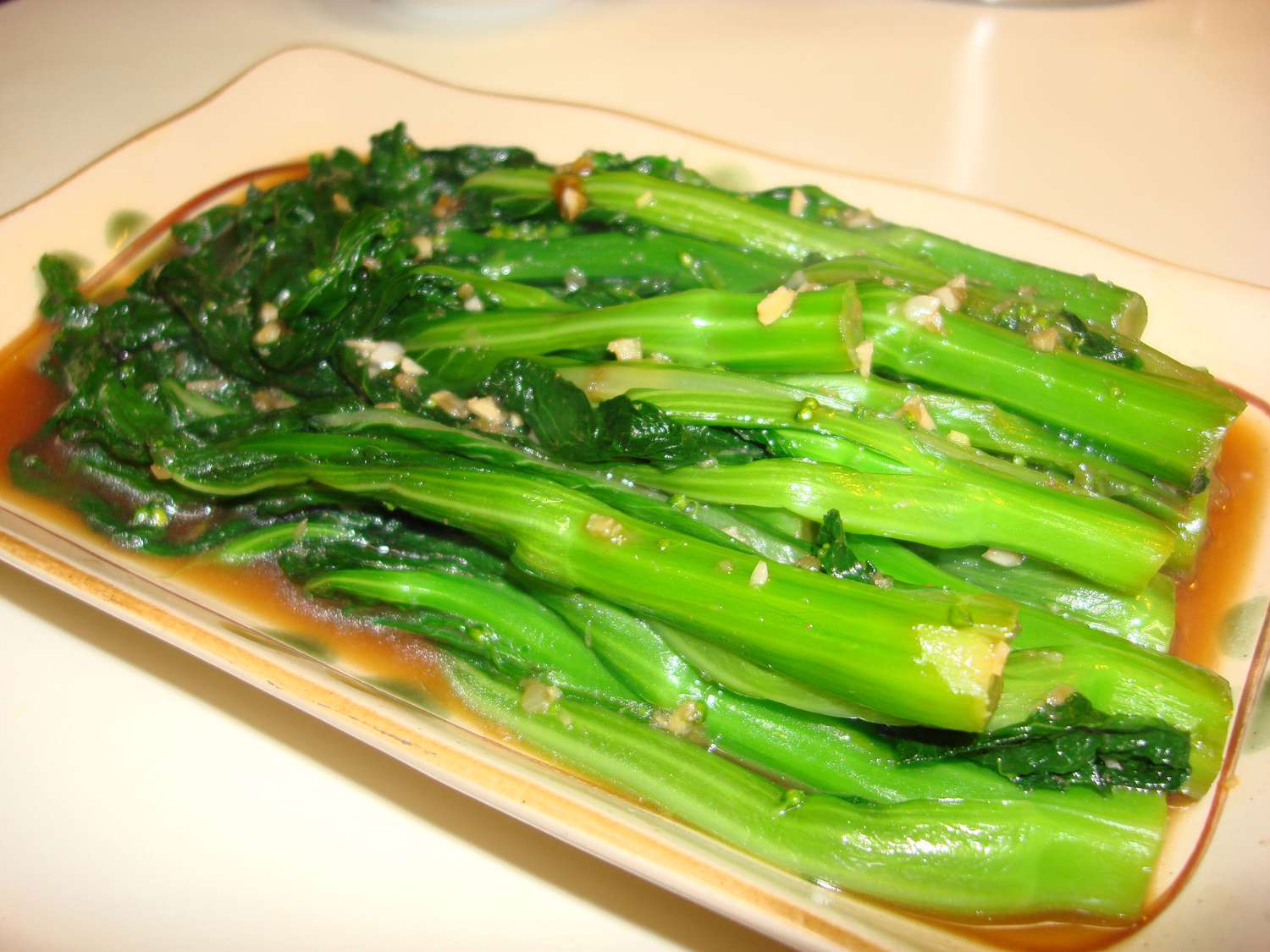 close up view of Chinese Broccoli on a platter