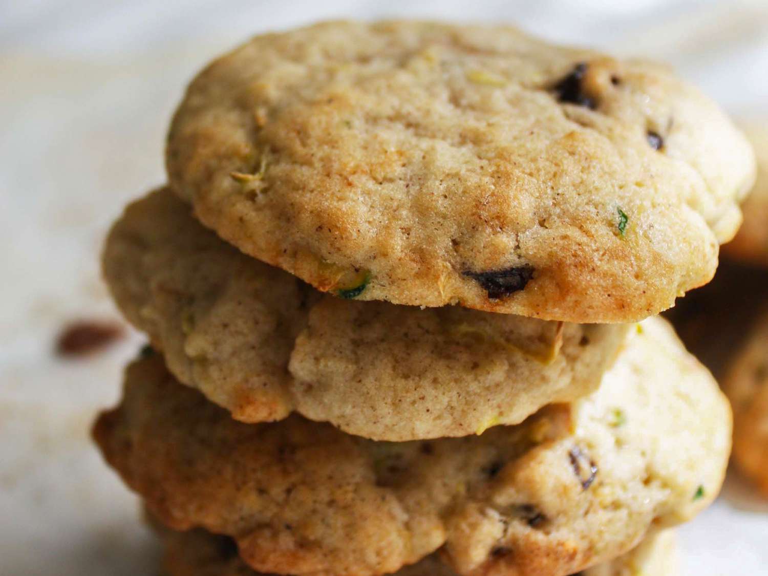 close up view of a stack of Zucchini Cookies