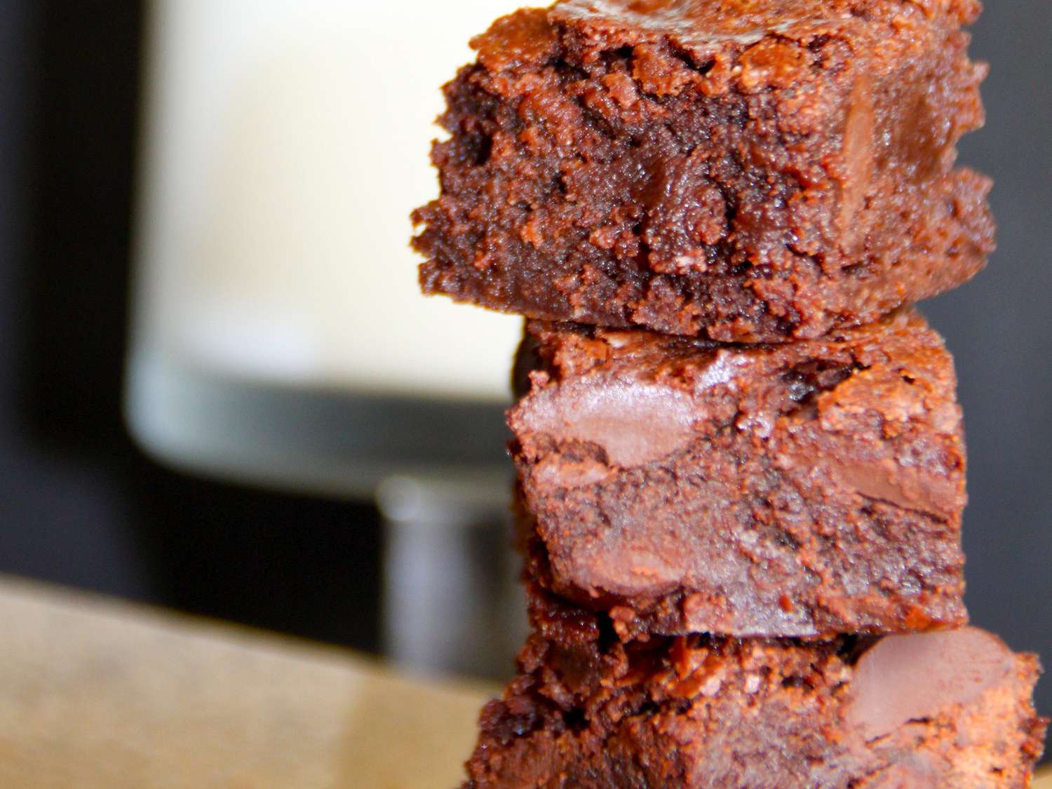 close up view of a stack of Deep Dish Brownies