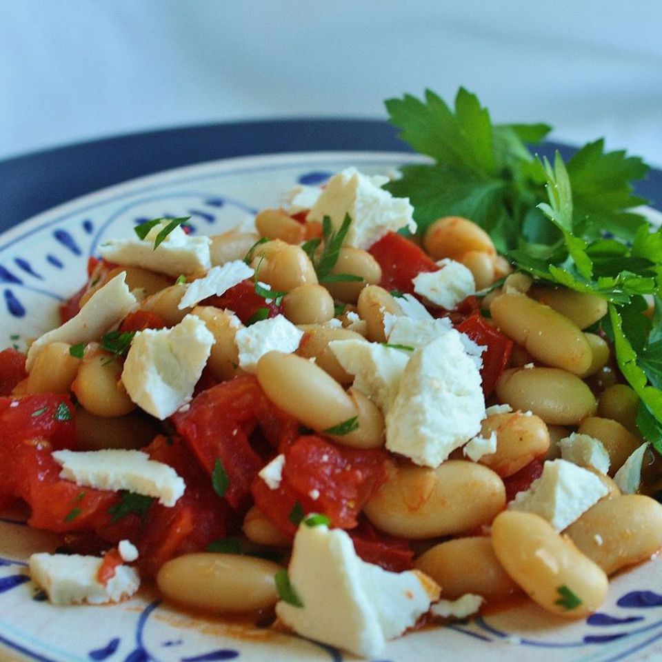 bean, tomato, and feta salad on plate