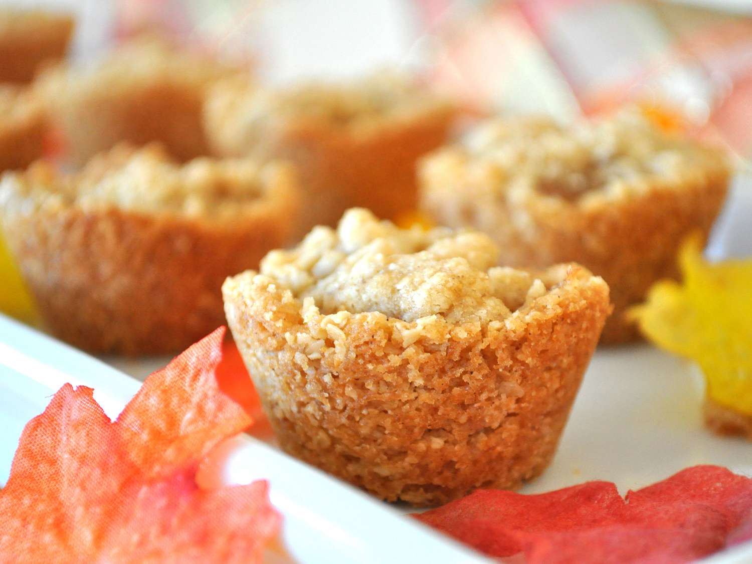 close up view of Apple Crisp Cups on a platter