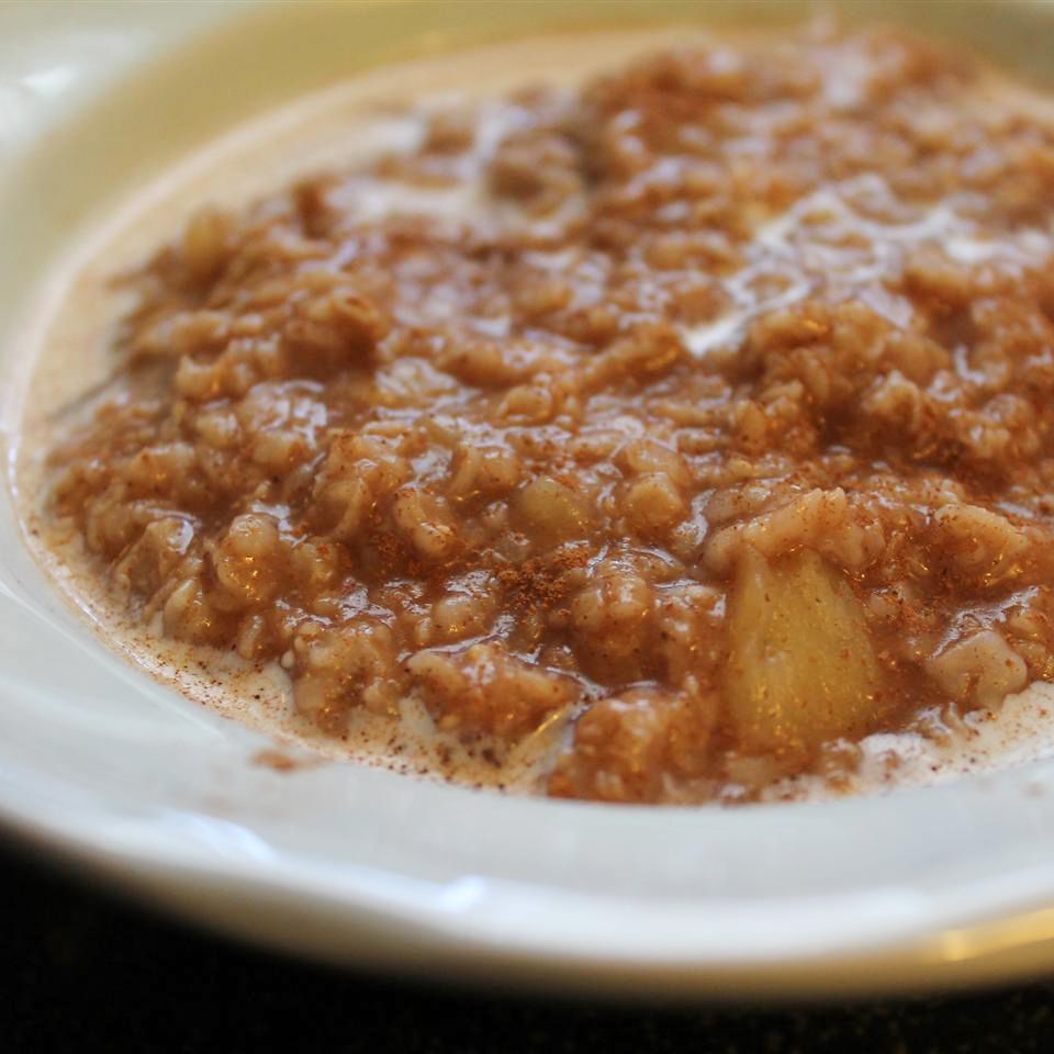 close up view of Apple Cinnamon Oatmeal in a bowl