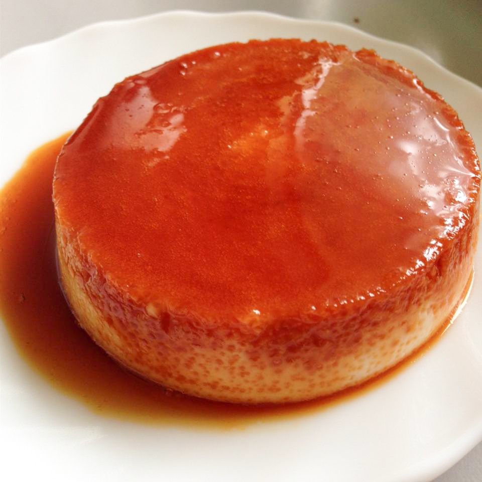close up view of Creme Caramel on a white plate