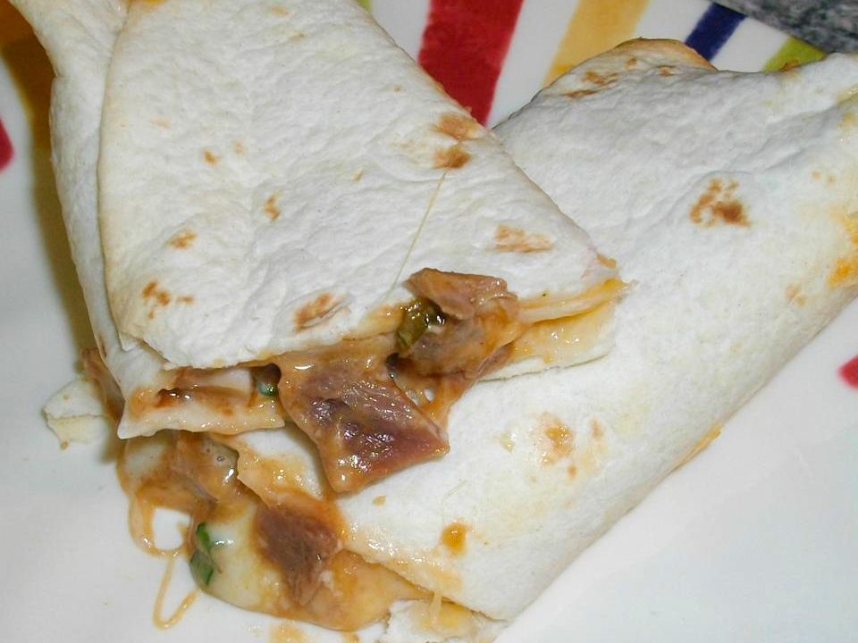close up view of Pork Roast BBQ Wraps on a plate
