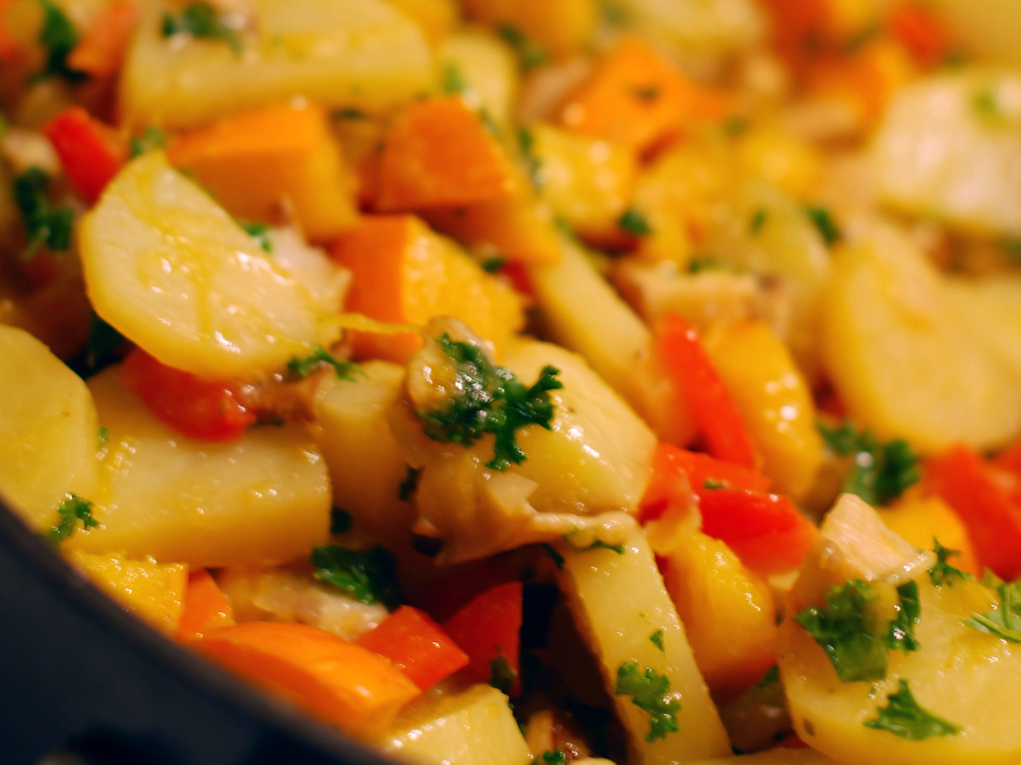close up view of Winter Vegetable Hash in a pan