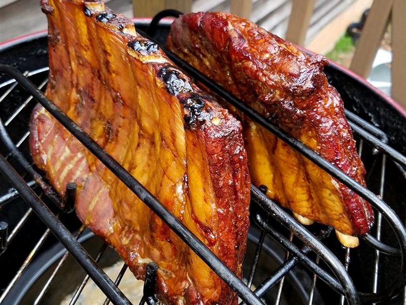 close up view of Carolina Style Ribs on a grill