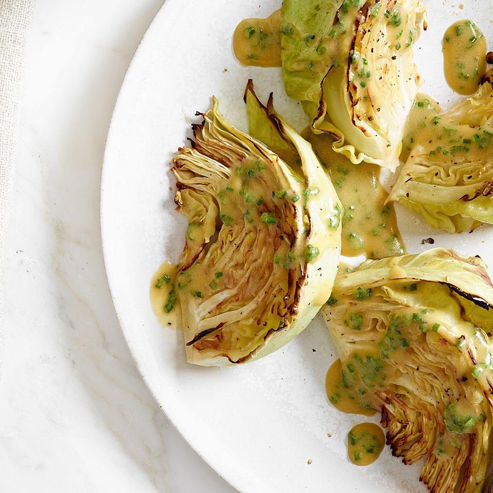 Roasted Cabbage with Chive-Mustard Vinaigrette