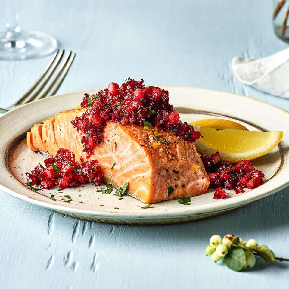 Roasted Salmon with Spicy Cranberry Relish