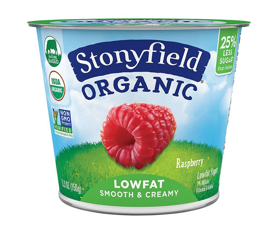 Stonyfield lowfat raspberry yogurt