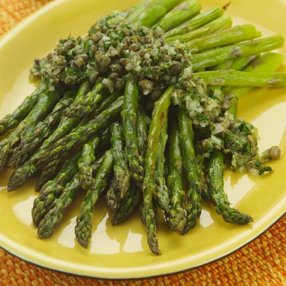 Roasted Asparagus with Caper Dressing 