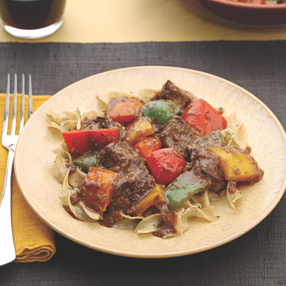 Fennel-Crusted Sirloin Tips with Bell Peppers 