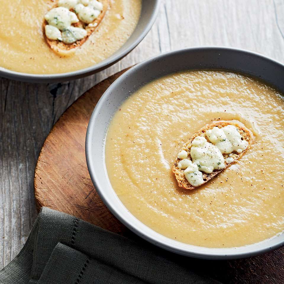 Celeriac & Apple Soup with Blue Cheese Toasts 