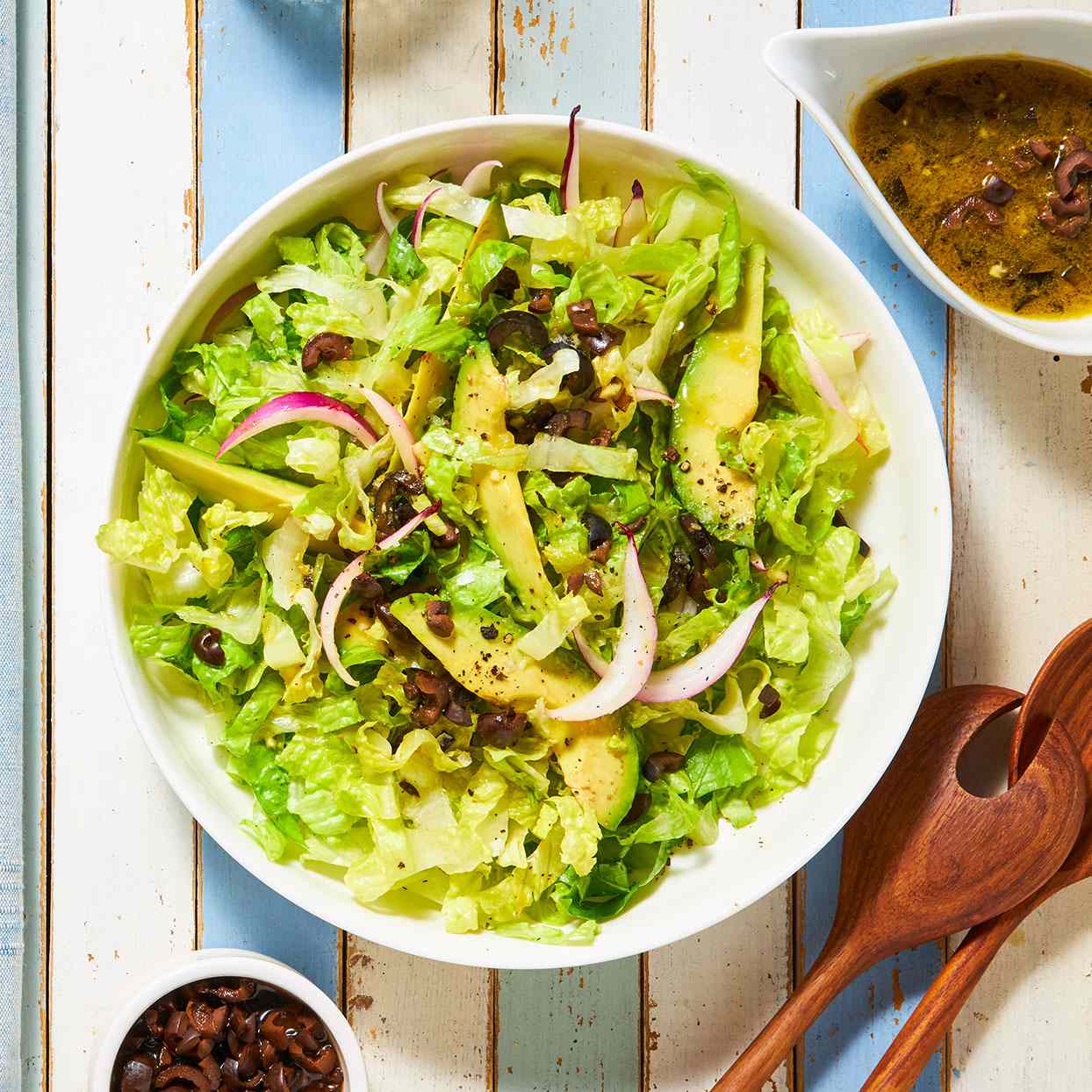 Salad of Avocado & Romaine with Black Olive Dressing