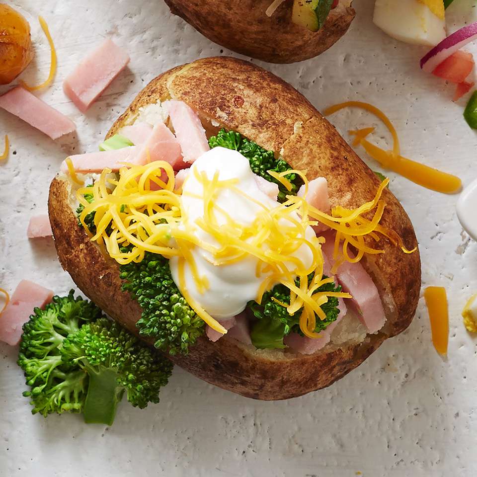 Ham and Broccoli Topped Baked Potato