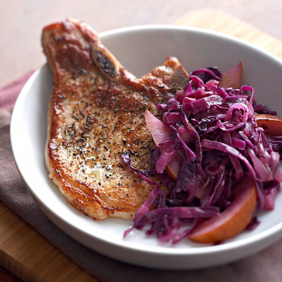 Pork Chops with Red Cabbage and Pears 