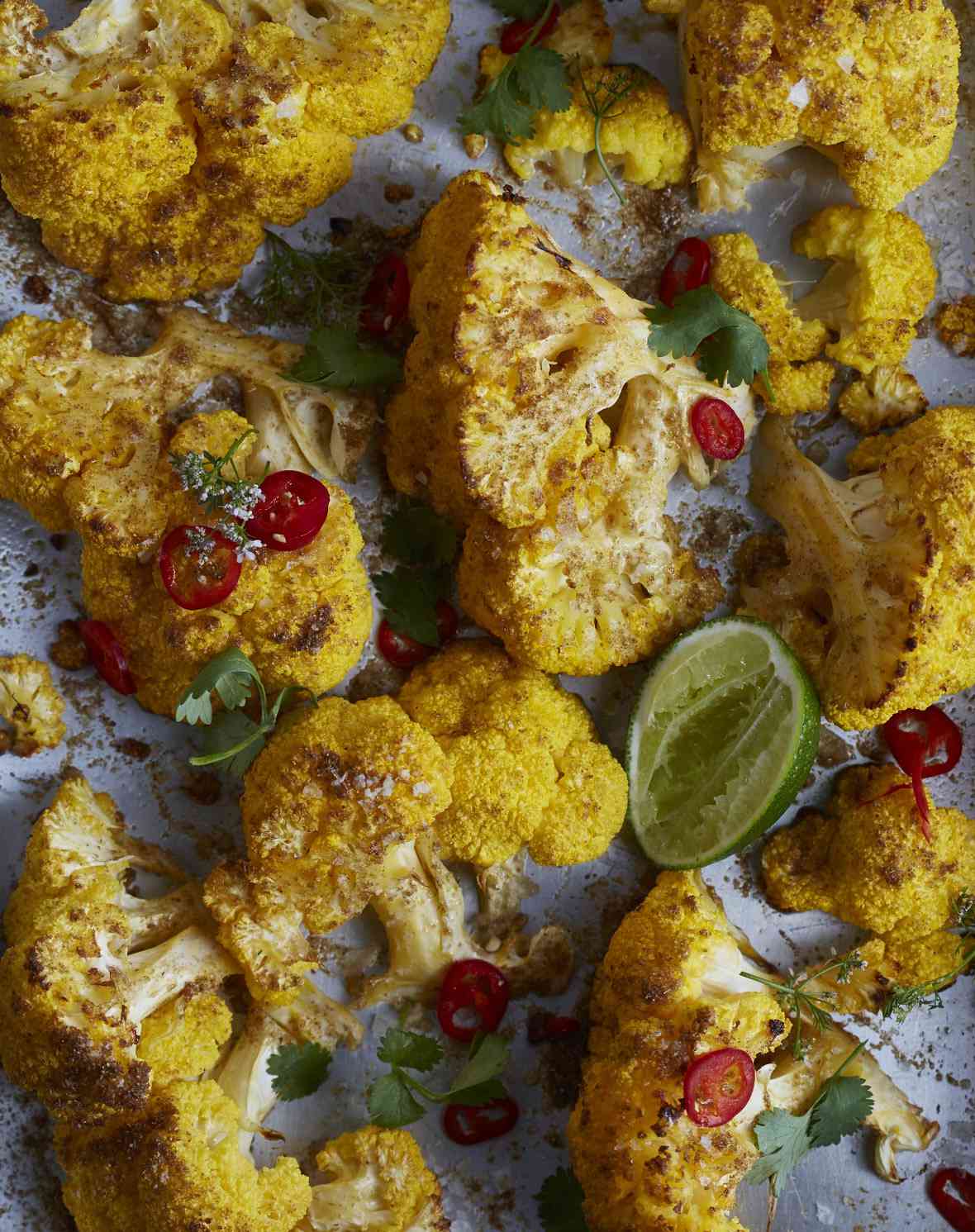 Coconut Roasted Cauliflower with Cilantro and Lime