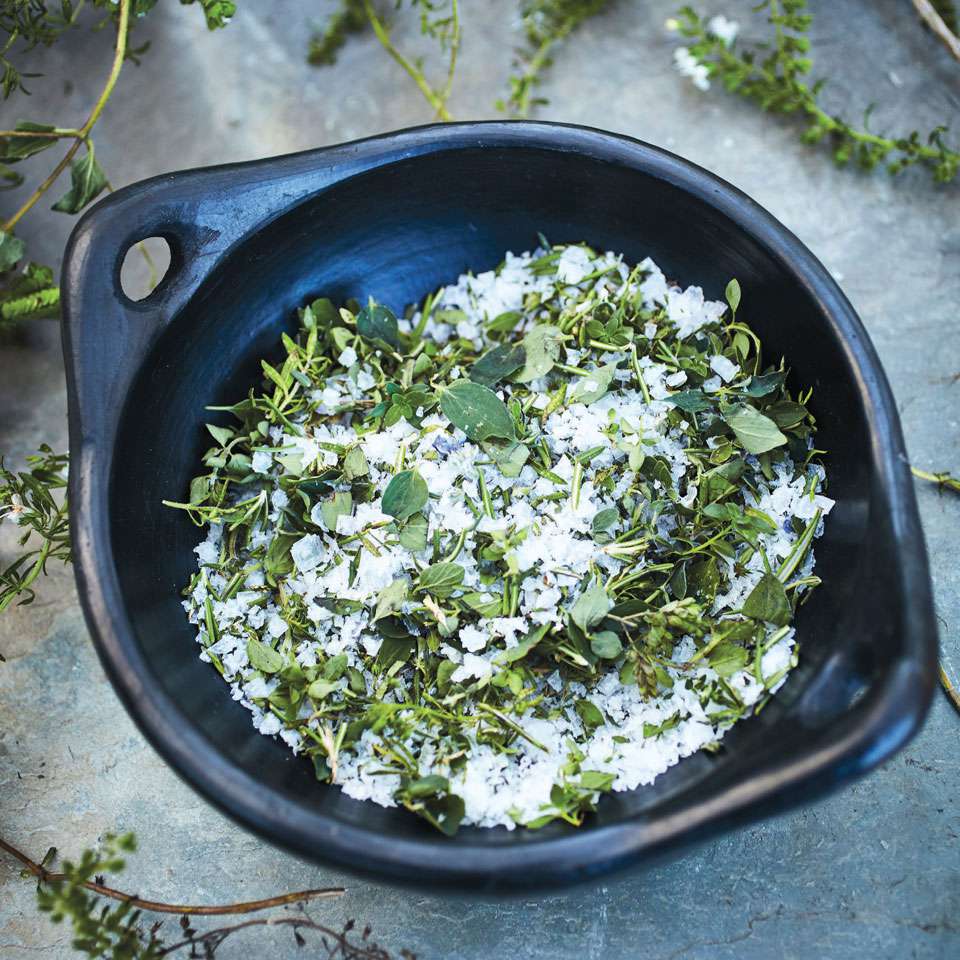 salt and herbs in a bowl