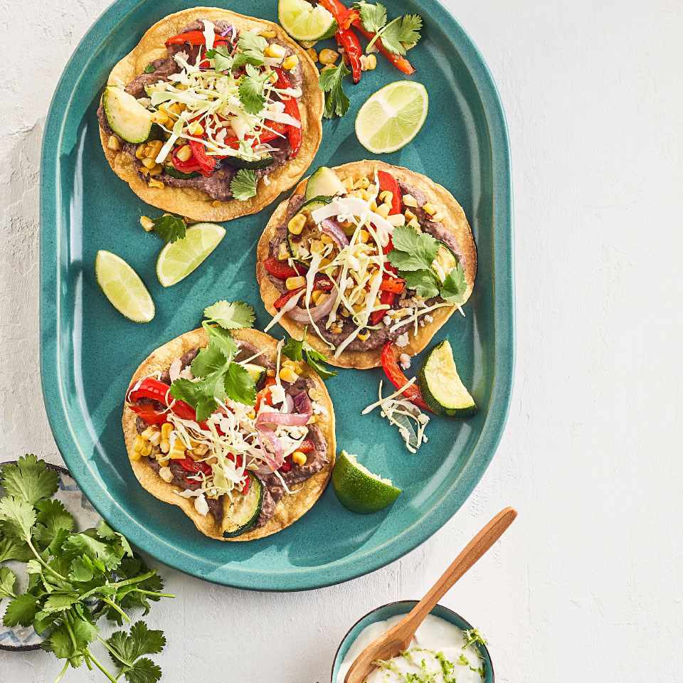 Charred Vegetable & Bean Tostadas with Lime Crema