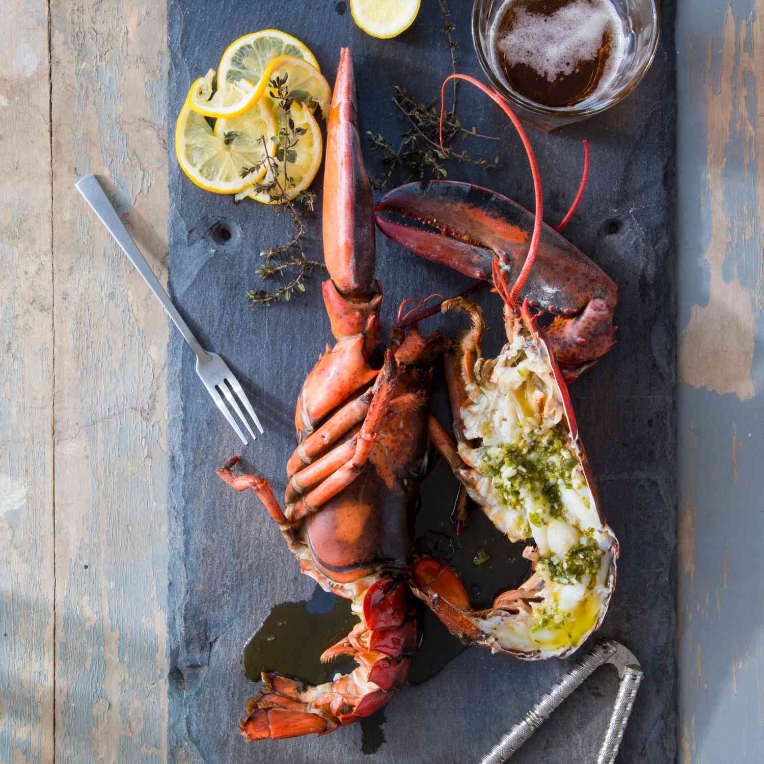 Grilled Lobsters with Herb-Garlic-Lemon Butter