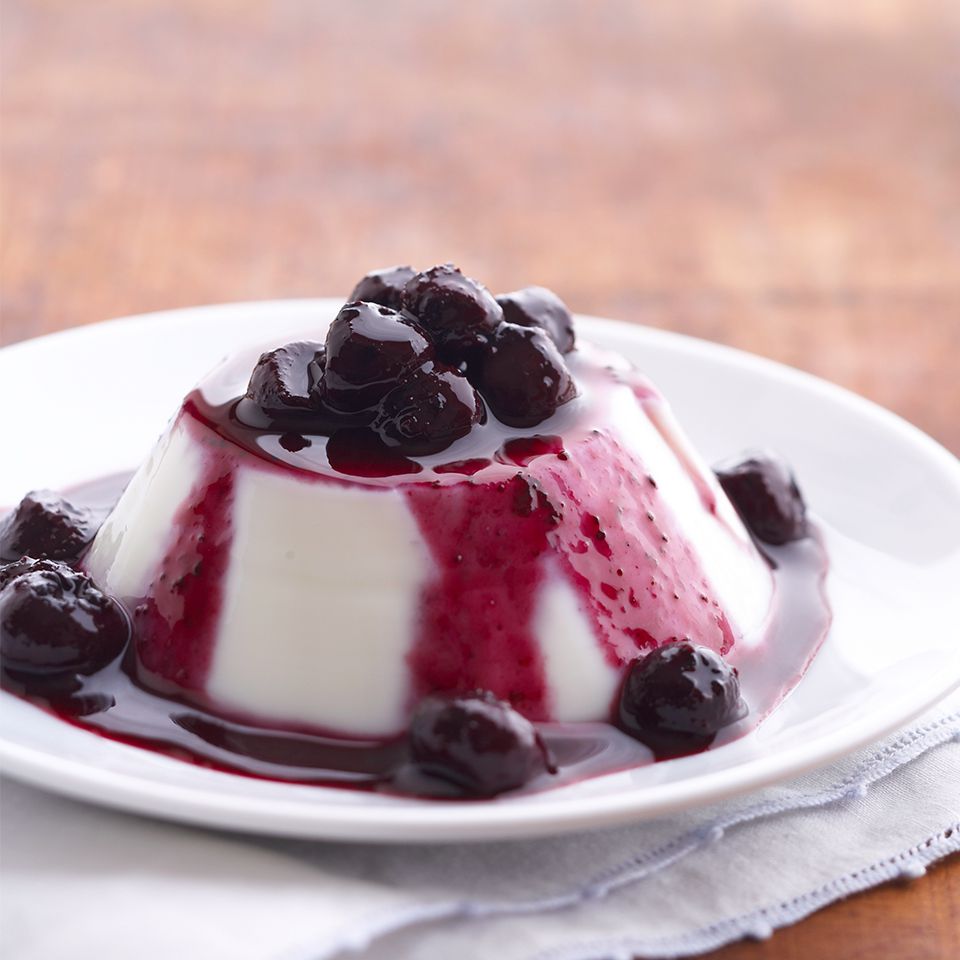 Almond Panna Cotta with Blueberry Sauce Recipe | EatingWell