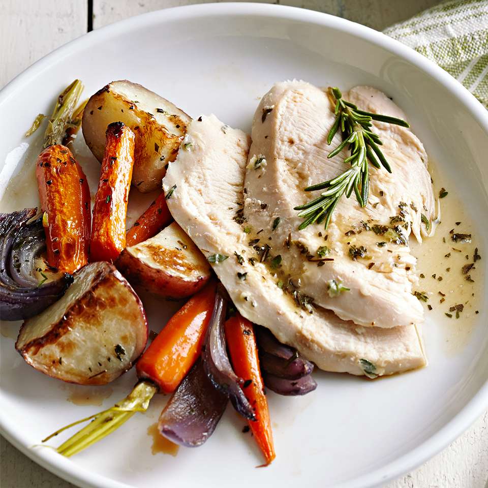 Roasted Chicken with Lemon and Roasted Root Vegetables 