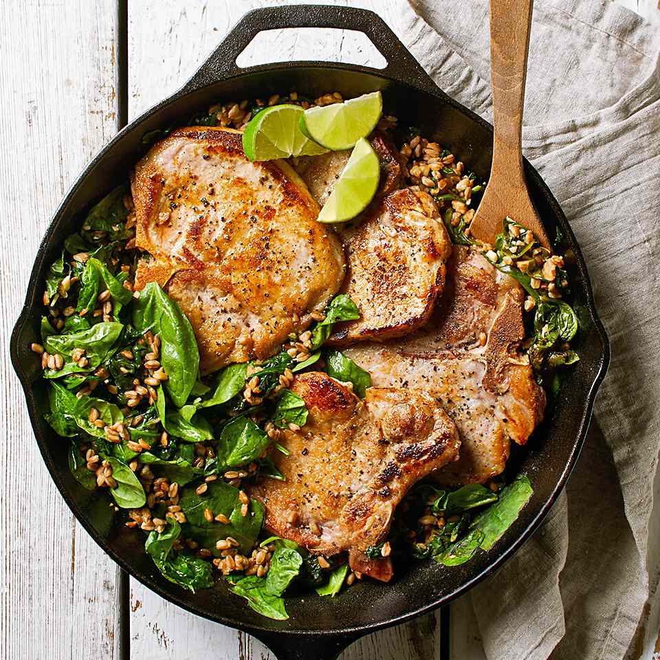 Day 4: Garlic-Lime Pork with Farro & Spinach