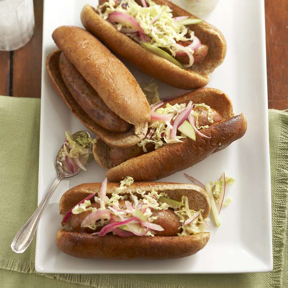 Chicken Brats with Apple Slaw