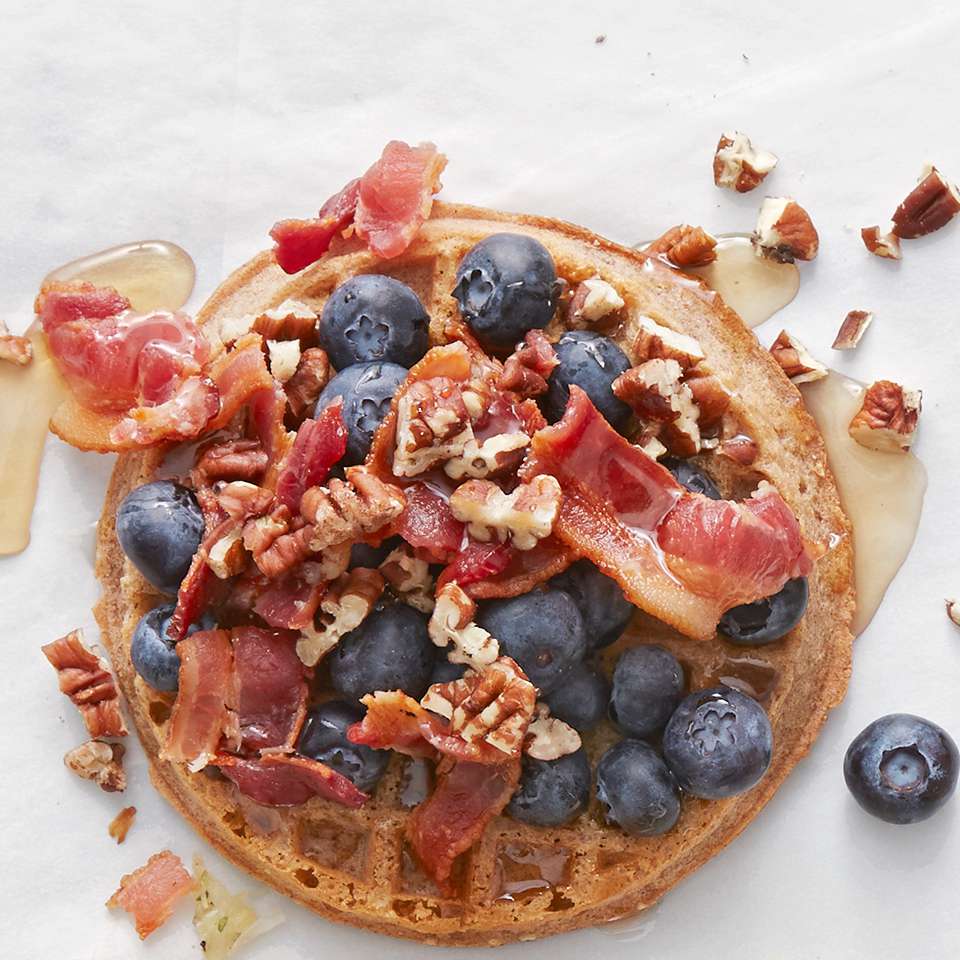 Bacon and Blueberry Topped Waffle 